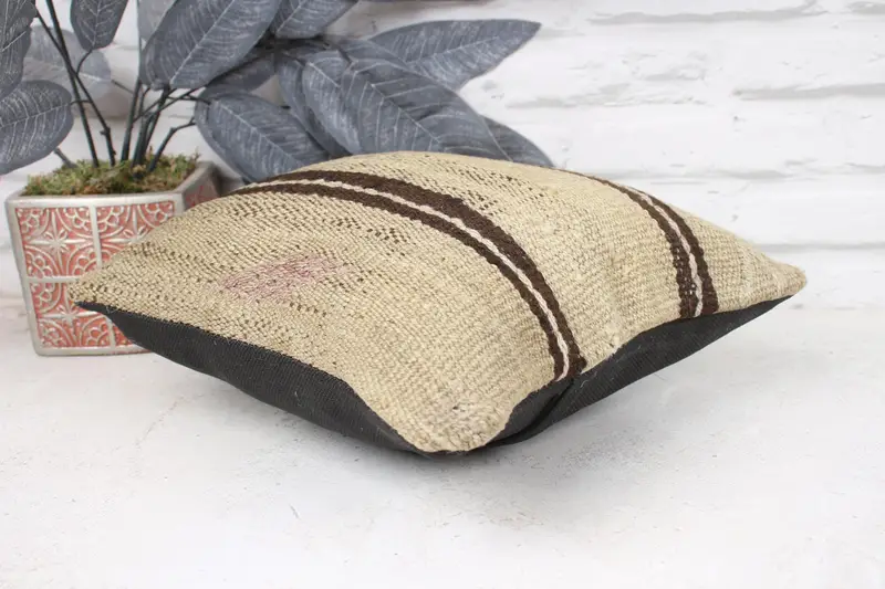 Kilim Cushion Sham, Pillow Sham, 12x12 Beige Pillow, Retro Throw Cushion, Interior Designer Pillow, Handmade Cushion Cover, Turkish Pillow - 6