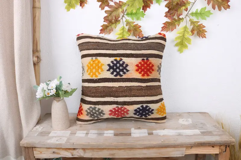 16x16 White Cushion, Sofa Bolster Cushion Cover, Boho Pillow, Kilim Pillow Cover, Sofa Pillow Case, Interior Designer Pillow, Cushion Cover - 1