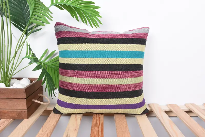 Vintage Kilim Throw Pillow, Handmade Kilim Cushion, 16x16 Pink Pillow Sham, Authentic Pillow, Vintage Kilim Pillow, Retro Pillow, Cushion Cover - 1