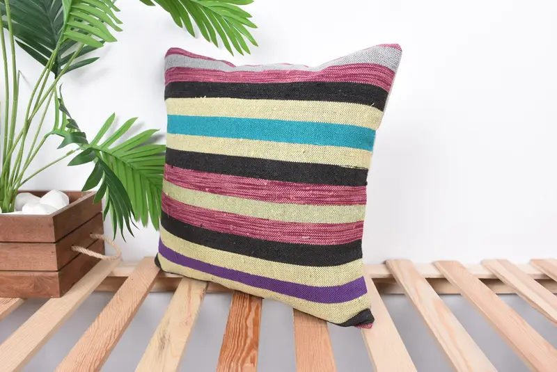 Vintage Kilim Throw Pillow, Handmade Kilim Cushion, 16x16 Pink Pillow Sham, Authentic Pillow, Vintage Kilim Pillow, Retro Pillow, Cushion Cover - 5