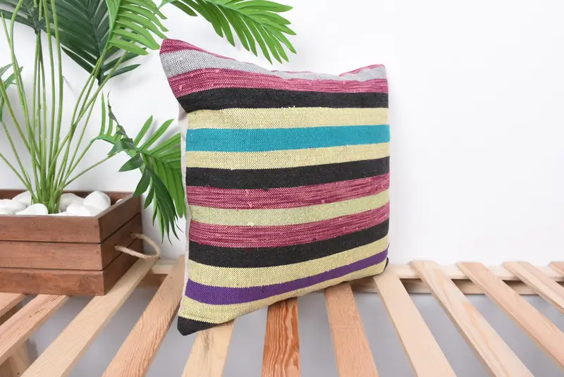 Vintage Kilim Throw Pillow, Handmade Kilim Cushion, 16x16 Pink Pillow Sham, Authentic Pillow, Vintage Kilim Pillow, Retro Pillow, Cushion Cover - 4