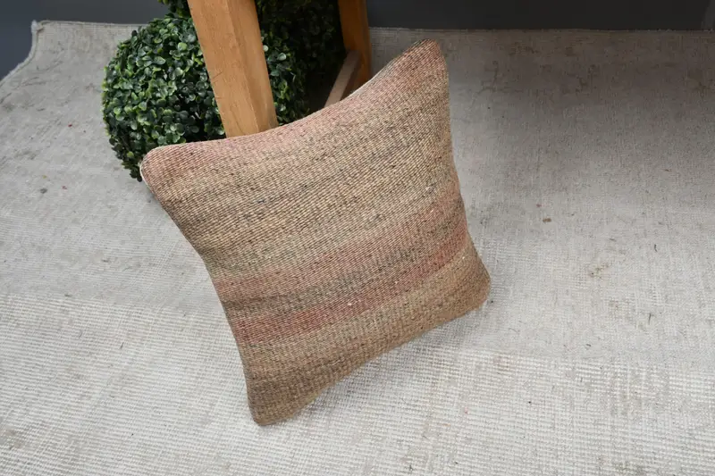 Handmade Throw Cushion, 12x12 Brown Cushion, Pillow Sham, Accent Pillow Cover, Handmade Kilim Cushion, Boho Pillow Sham Cover, Kilim Pillow - 7