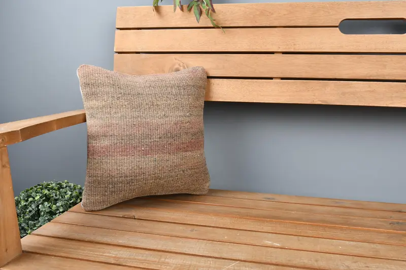 Handmade Throw Cushion, 12x12 Brown Cushion, Pillow Sham, Accent Pillow Cover, Handmade Kilim Cushion, Boho Pillow Sham Cover, Kilim Pillow - 1