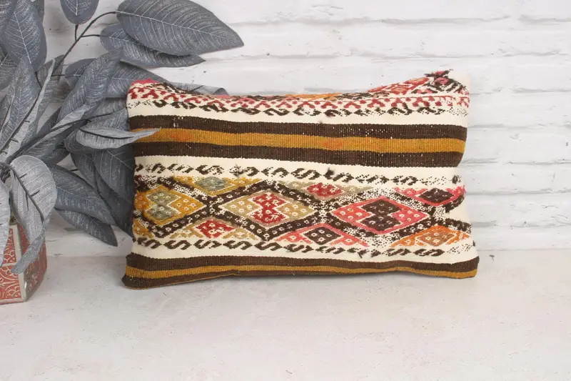 12x20 Beige Pillow Sham, Sofa Bolster Pillow Sham, Pillow Sham, Handmade Kilim Cushion, Interior Designer Pillow, Pillow for Couch - 1