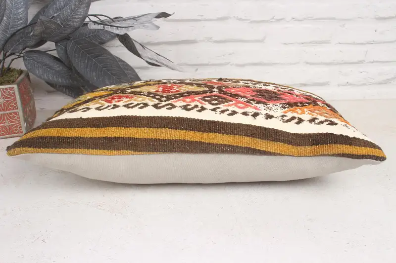 12x20 Beige Pillow Sham, Sofa Bolster Pillow Sham, Pillow Sham, Handmade Kilim Cushion, Interior Designer Pillow, Pillow for Couch - 5