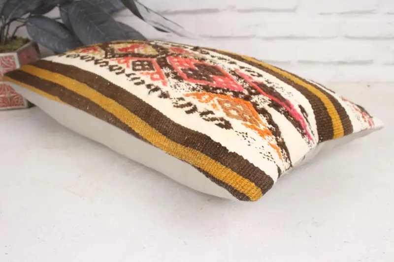 12x20 Beige Pillow Sham, Sofa Bolster Pillow Sham, Pillow Sham, Handmade Kilim Cushion, Interior Designer Pillow, Pillow for Couch - 6