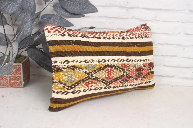 12x20 Beige Pillow Sham, Sofa Bolster Pillow Sham, Pillow Sham, Handmade Kilim Cushion, Interior Designer Pillow, Pillow for Couch - 3