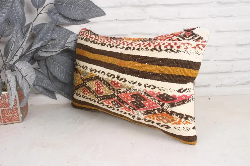 12x20 Beige Pillow Sham, Sofa Bolster Pillow Sham, Pillow Sham, Handmade Kilim Cushion, Interior Designer Pillow, Pillow for Couch - 4