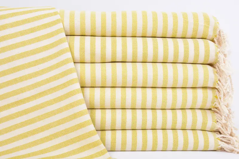 Handmade Turkish Organic Cotton Lemon Green Striped Towel, 40x24 Inches