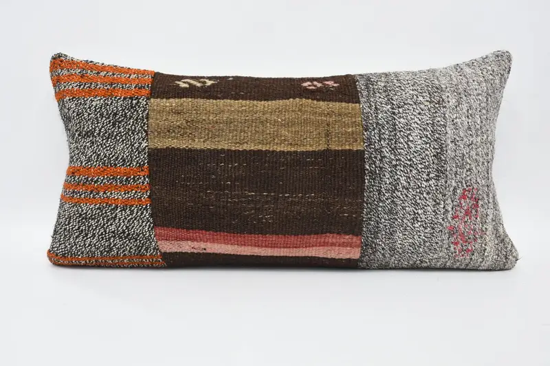 12x24 Brown Pillow, Bed Pillow Case, Turkish Kilim Pillow, Handmade Throw Pillow, Boho Pillow, Pillow for Sofa, Pillow Case, Tribal Cushion Cover - 1