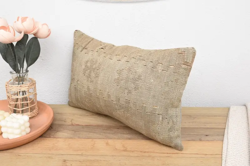Kilim Cushion Sham, Pillow Case, Kilim Rug Pillow Sham, Vintage Kilim Pillow, Bed Cushion, Gift Pillow, 12x20 Beige Cushion Cover - 4