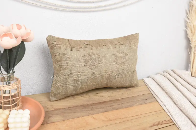 Kilim Cushion Sham, Pillow Case, Kilim Rug Pillow Sham, Vintage Kilim Pillow, Bed Cushion, Gift Pillow, 12x20 Beige Cushion Cover - 1