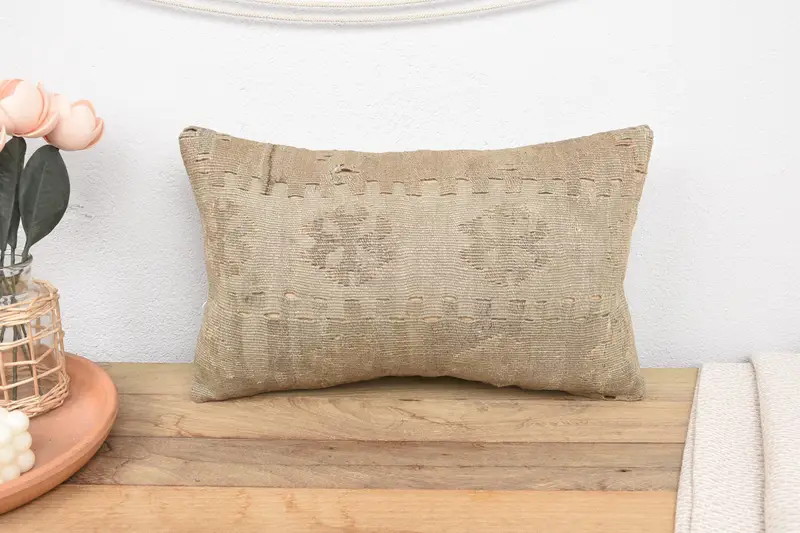 Kilim Cushion Sham, Pillow Case, Kilim Rug Pillow Sham, Vintage Kilim Pillow, Bed Cushion, Gift Pillow, 12x20 Beige Cushion Cover - 2