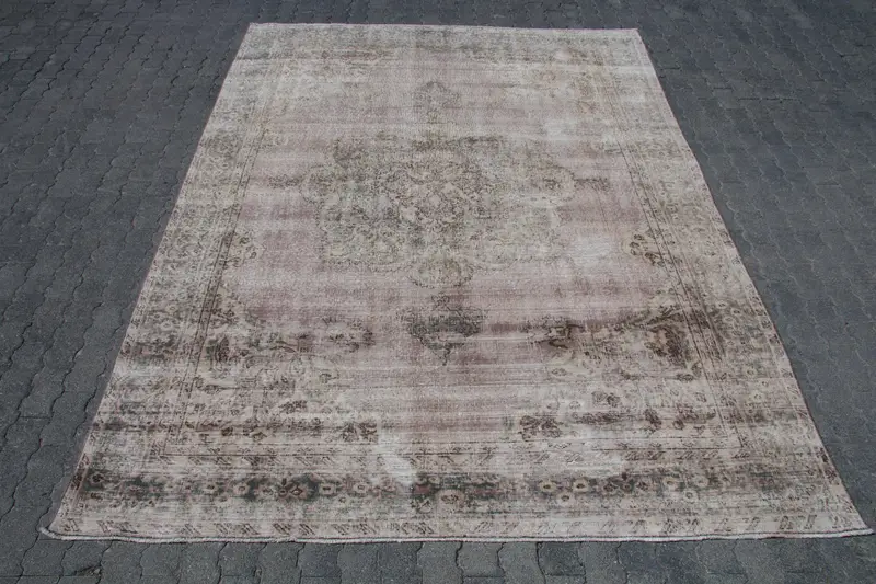 Turkish Rug, Oversize 7.7x10.6 ft Rug, Oushak Gray Animal Print Rug - 1