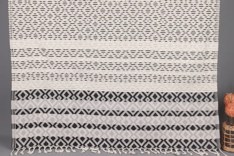 Personalized Towel Custom Black-Light Gray Geometric, Beige, 69x36 Inches