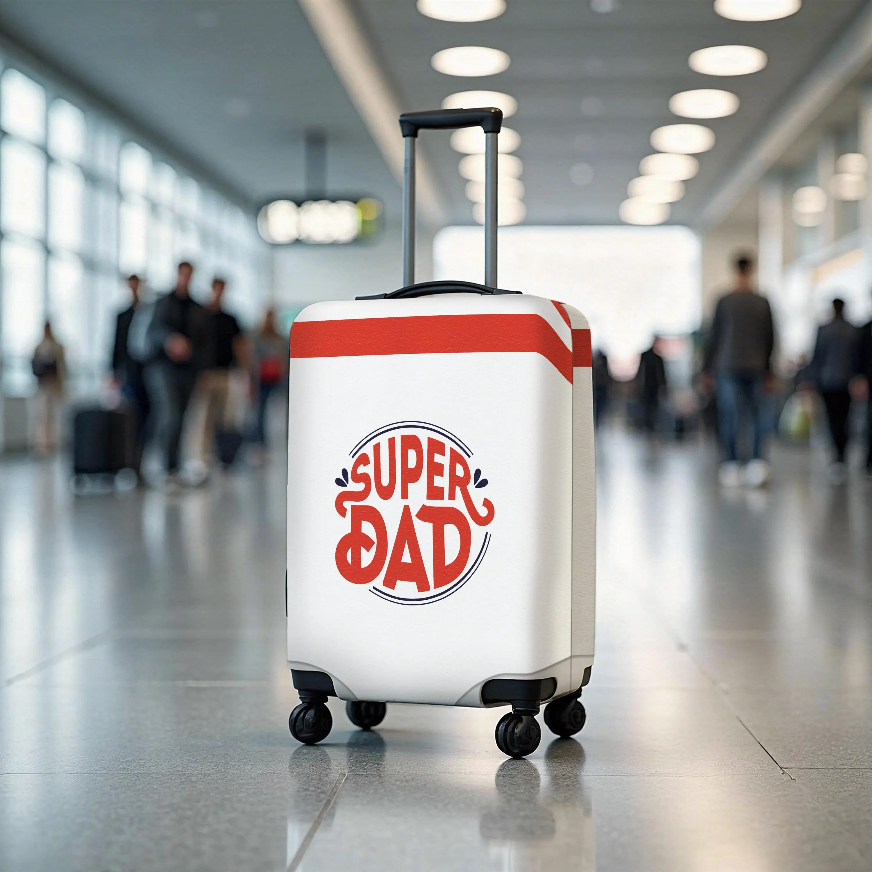 White Luggage Cover with Travel Theme, Custom Protector for Dads Suitcase - 1