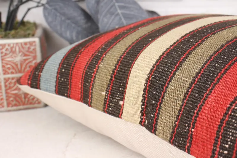 12x20 Red Pillow Cover, Pillow for Sofa, Seat Cushion Cover, Vintage Kilim Throw Pillow, Pillow Sham, Ethnical Kilim Rug Pillow - 7
