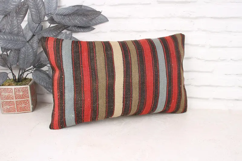 12x20 Red Pillow Cover, Pillow for Sofa, Seat Cushion Cover, Vintage Kilim Throw Pillow, Pillow Sham, Ethnical Kilim Rug Pillow - 3