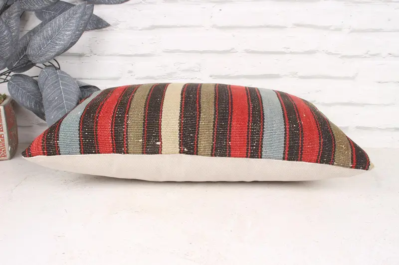 12x20 Red Pillow Cover, Pillow for Sofa, Seat Cushion Cover, Vintage Kilim Throw Pillow, Pillow Sham, Ethnical Kilim Rug Pillow - 5
