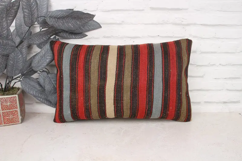 12x20 Red Pillow Cover, Pillow for Sofa, Seat Cushion Cover, Vintage Kilim Throw Pillow, Pillow Sham, Ethnical Kilim Rug Pillow - 1