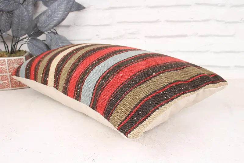 12x20 Red Pillow Cover, Pillow for Sofa, Seat Cushion Cover, Vintage Kilim Throw Pillow, Pillow Sham, Ethnical Kilim Rug Pillow - 6