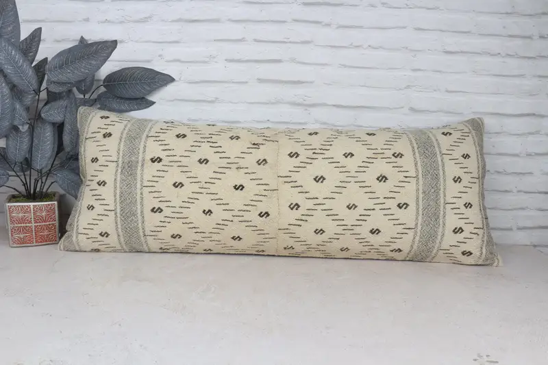 Vintage Pillow, 16x43 Beige Pillow Case, Bed Cushion Case, Cushion, Throw Kilim Pillow, Aesthetic Pillow, Pillow for Couch - 1