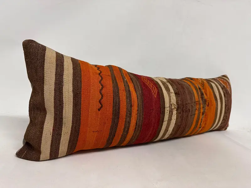 Kilim Cushion Sham, Christmas Pillow Cover, Throw Kilim Pillow, 16x48 Orange Pillow, Handmade Kilim Cushion, Pillow Sham - 3