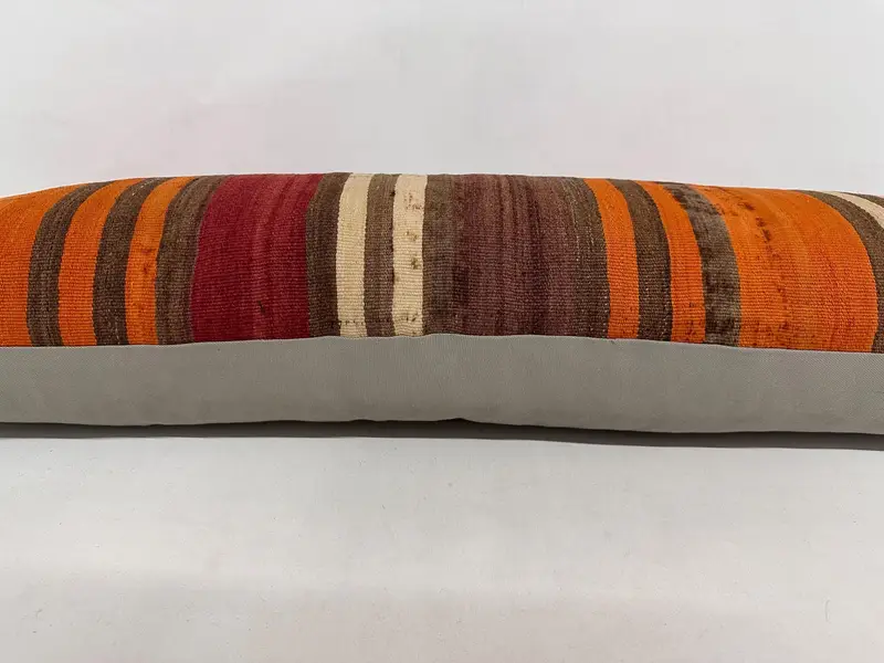 Kilim Cushion Sham, Christmas Pillow Cover, Throw Kilim Pillow, 16x48 Orange Pillow, Handmade Kilim Cushion, Pillow Sham - 5