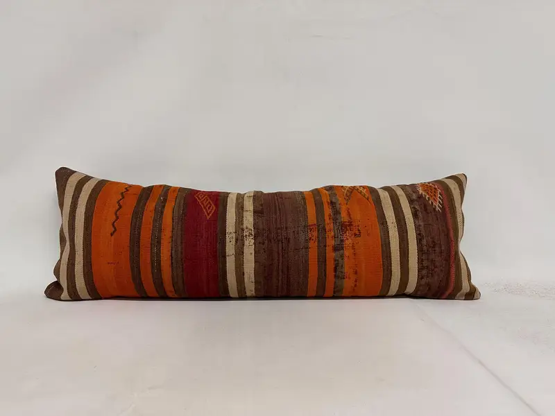 Kilim Cushion Sham, Christmas Pillow Cover, Throw Kilim Pillow, 16x48 Orange Pillow, Handmade Kilim Cushion, Pillow Sham - 1