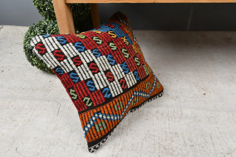 16x16 Orange Cushion Case, Home Decor Pillow, Pillow, Kilim Cushion Sham, Couch Pillow, Aztec Pillow, Turkish Kilim Pillow - 7