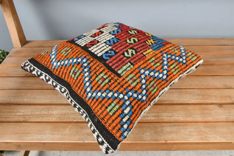 16x16 Orange Cushion Case, Home Decor Pillow, Pillow, Kilim Cushion Sham, Couch Pillow, Aztec Pillow, Turkish Kilim Pillow - 2