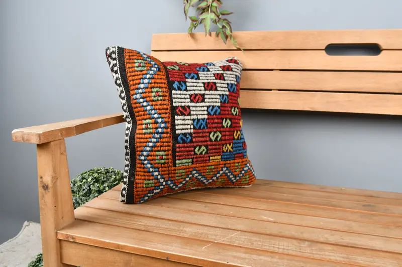 16x16 Orange Cushion Case, Home Decor Pillow, Pillow, Kilim Cushion Sham, Couch Pillow, Aztec Pillow, Turkish Kilim Pillow - 1