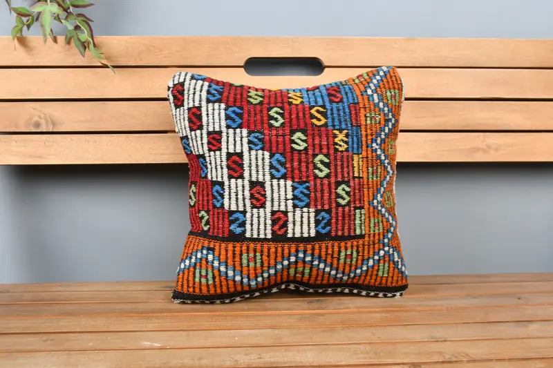 16x16 Orange Cushion Case, Home Decor Pillow, Pillow, Kilim Cushion Sham, Couch Pillow, Aztec Pillow, Turkish Kilim Pillow - 6