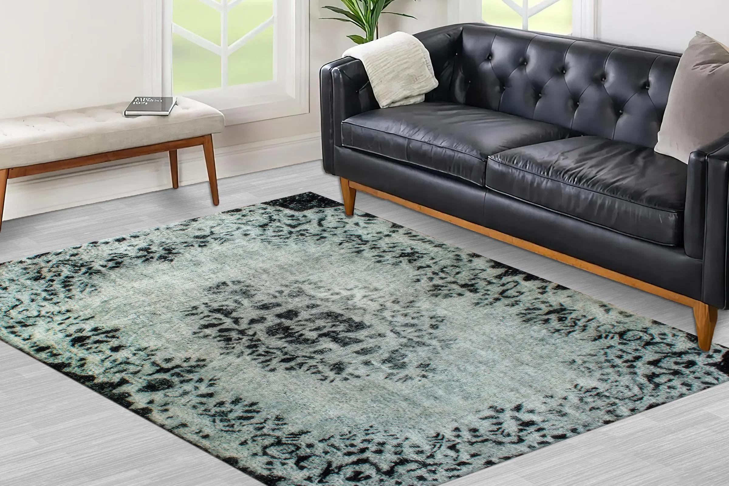Medallion Vintage Turkish Printed Rug, Ethnic Pattern Elegance - 1