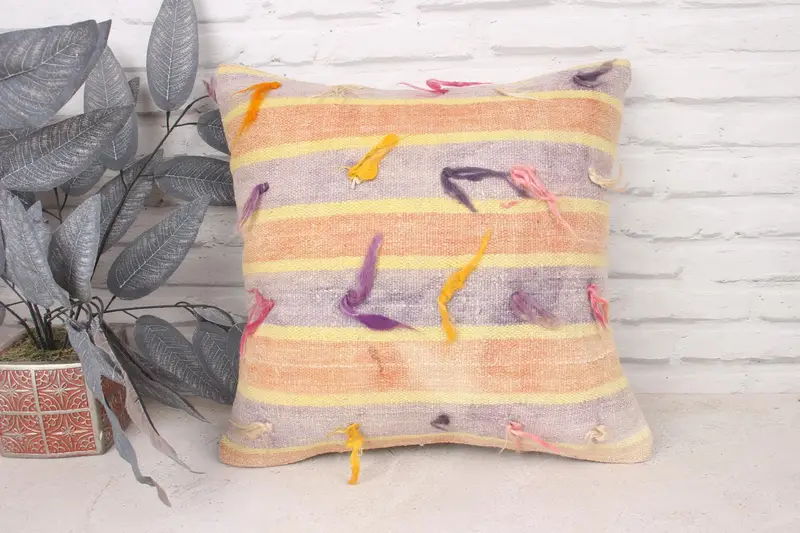 Meditation Pillow Case, Cushion, Turkish Pillow, Interior Designer Pillow, 18x18 Orange Pillow Cover, Kilim Pillow Cover - 1