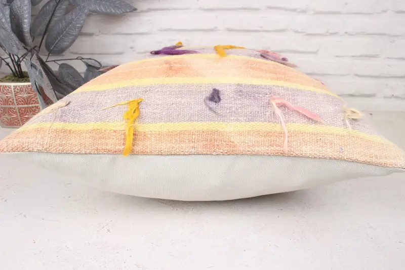 Meditation Pillow Case, Cushion, Turkish Pillow, Interior Designer Pillow, 18x18 Orange Pillow Cover, Kilim Pillow Cover - 5