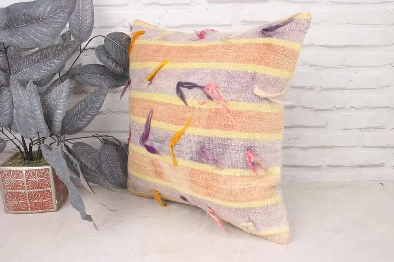 Meditation Pillow Case, Cushion, Turkish Pillow, Interior Designer Pillow, 18x18 Orange Pillow Cover, Kilim Pillow Cover - 4