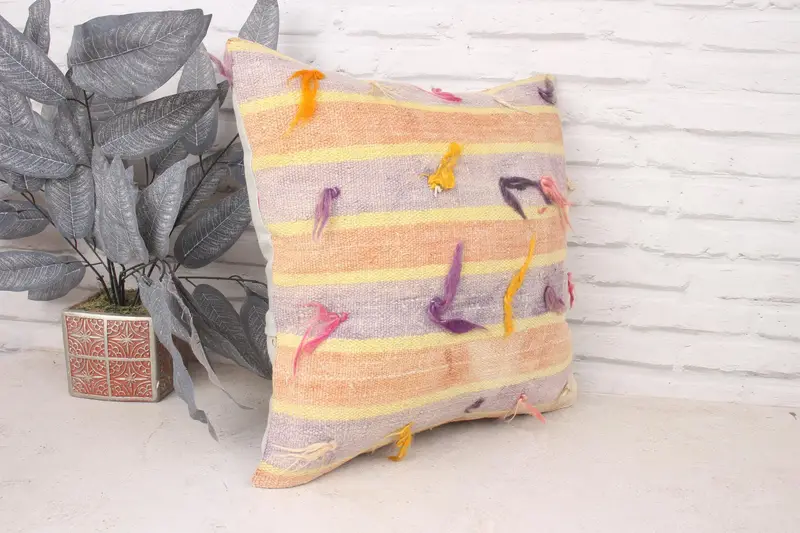 Meditation Pillow Case, Cushion, Turkish Pillow, Interior Designer Pillow, 18x18 Orange Pillow Cover, Kilim Pillow Cover - 3