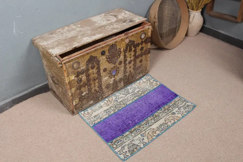 グリーン&パープルラグ、1.8x2.4フィートボーダーデザイン