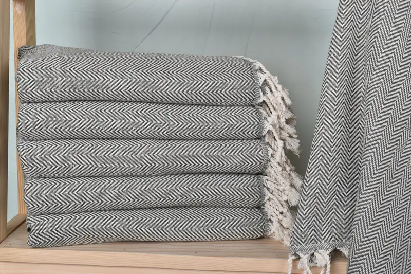 Khaki Green Herringbone Towel, Organic Cotton/Linen, 40x71 Inches