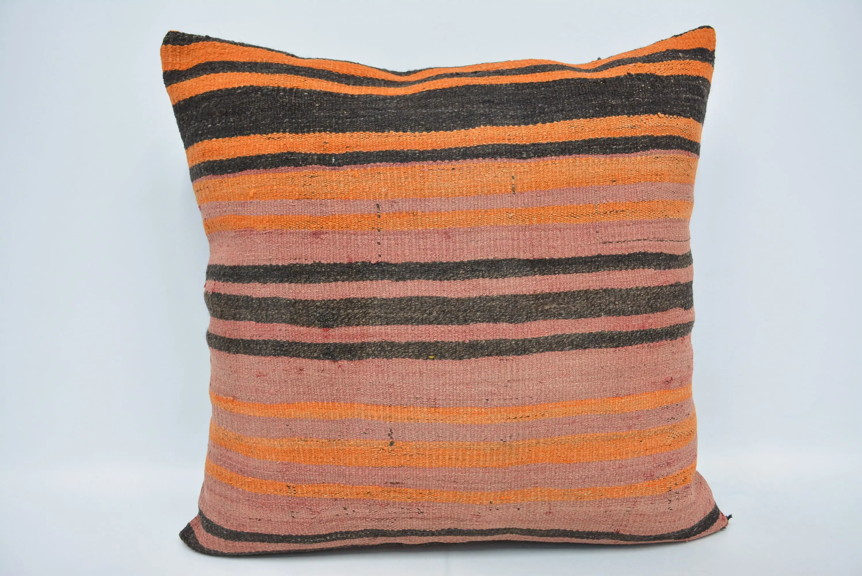 Handmade Striped Throw Pillow, 32x32 Orange & Pink Cushion - 1