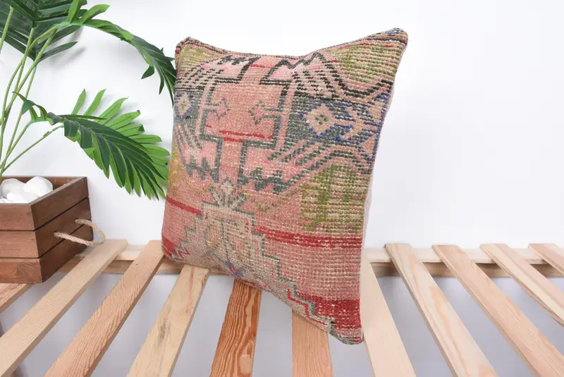 Boho Chic Pillow Cover, Pillow for Couch, Vintage Pillow, Turkish Pillow, 16x16 Pink Cushion Case, Pillow Sham, Customized Pillow Case - 5