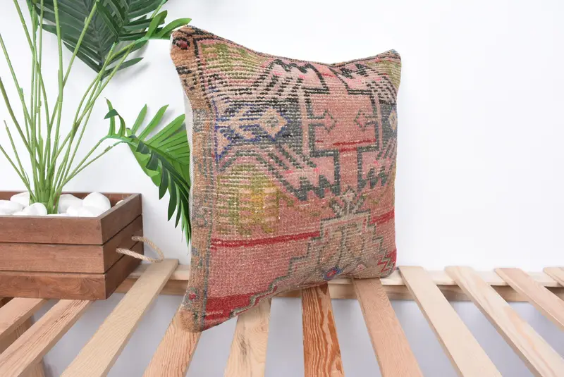 Boho Chic Pillow Cover, Pillow for Couch, Vintage Pillow, Turkish Pillow, 16x16 Pink Cushion Case, Pillow Sham, Customized Pillow Case - 4