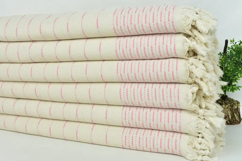 Handmade Gift, Housewarming Gift, Turkish Cotton Throw Blanket, Custom Wedding Gifts, Wedding Favors, 98x92 Cotton Striped Design Towel - 3