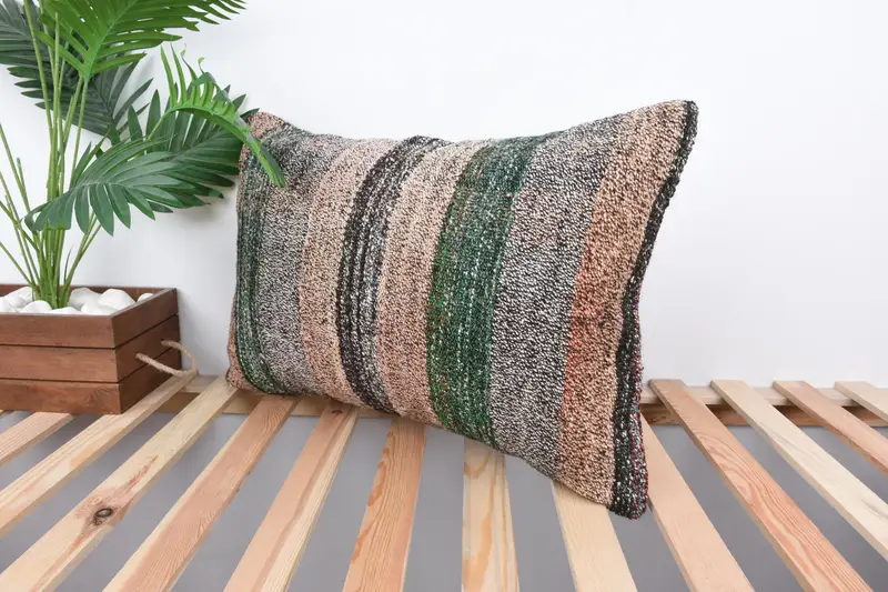 Pillow Case, Shabby Chic Pillow, Outdoor Patio Pillow Sham, Vintage Pillow, Boho Pillow, 16x24 Beige Pillow Case, Kilim Cushion Sham - 5