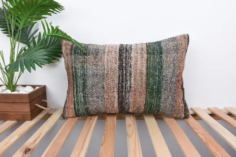 Pillow Case, Shabby Chic Pillow, Outdoor Patio Pillow Sham, Vintage Pillow, Boho Pillow, 16x24 Beige Pillow Case, Kilim Cushion Sham - 1