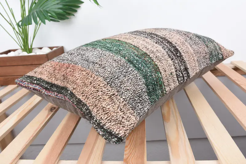 Pillow Case, Shabby Chic Pillow, Outdoor Patio Pillow Sham, Vintage Pillow, Boho Pillow, 16x24 Beige Pillow Case, Kilim Cushion Sham - 6