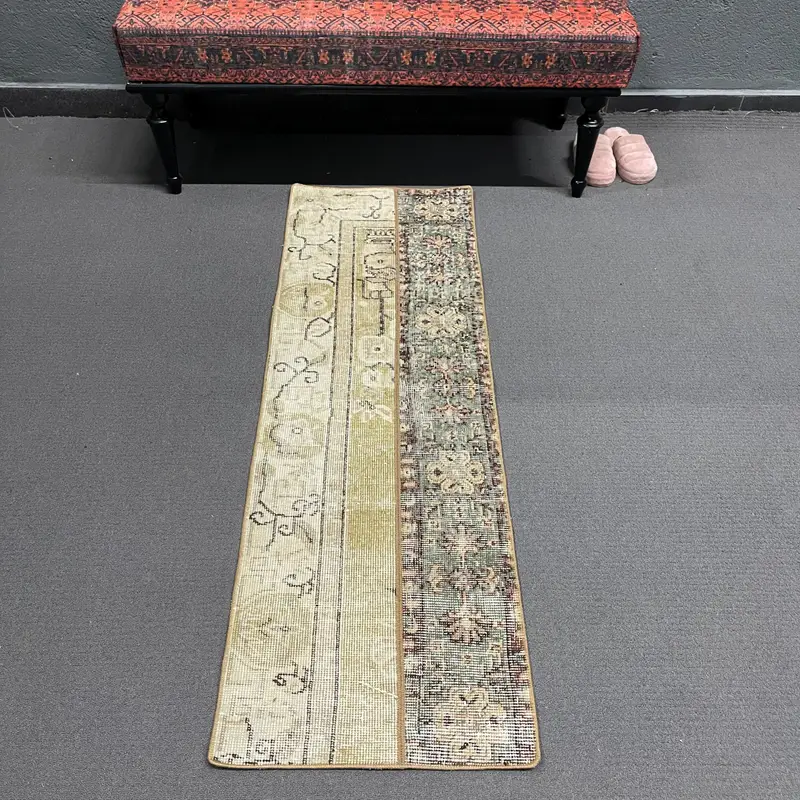 1.6x5 ft Rug, Small Turkish Rug, Brown Oushak Floral Rug - 1