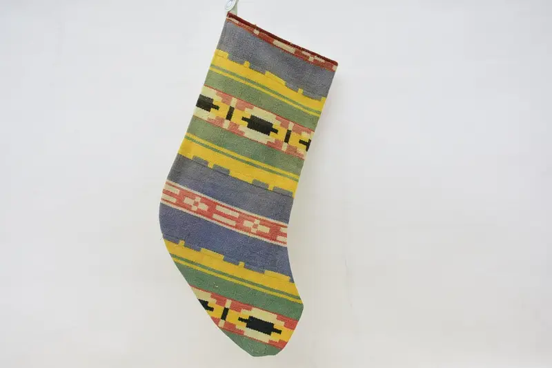 Blue & Yellow Christmas Stocking, 9 Inch Wide Holiday Stocking