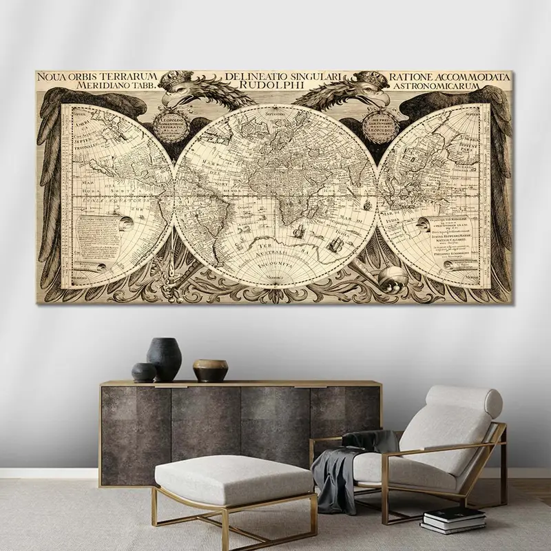 Antique World Map, Noua Orbis World Map, Vintage Decor Map, Historic Map, Antique Style Map, Living Room Wall Art, World Map Wall Art,Canvas - 1